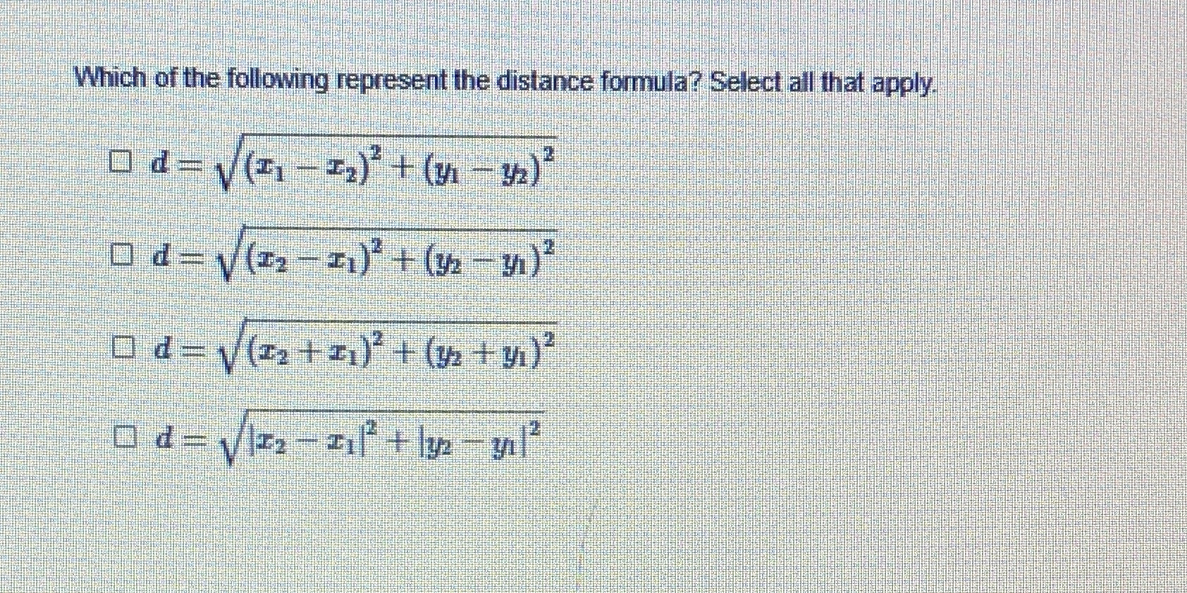Which of the following represent the distance