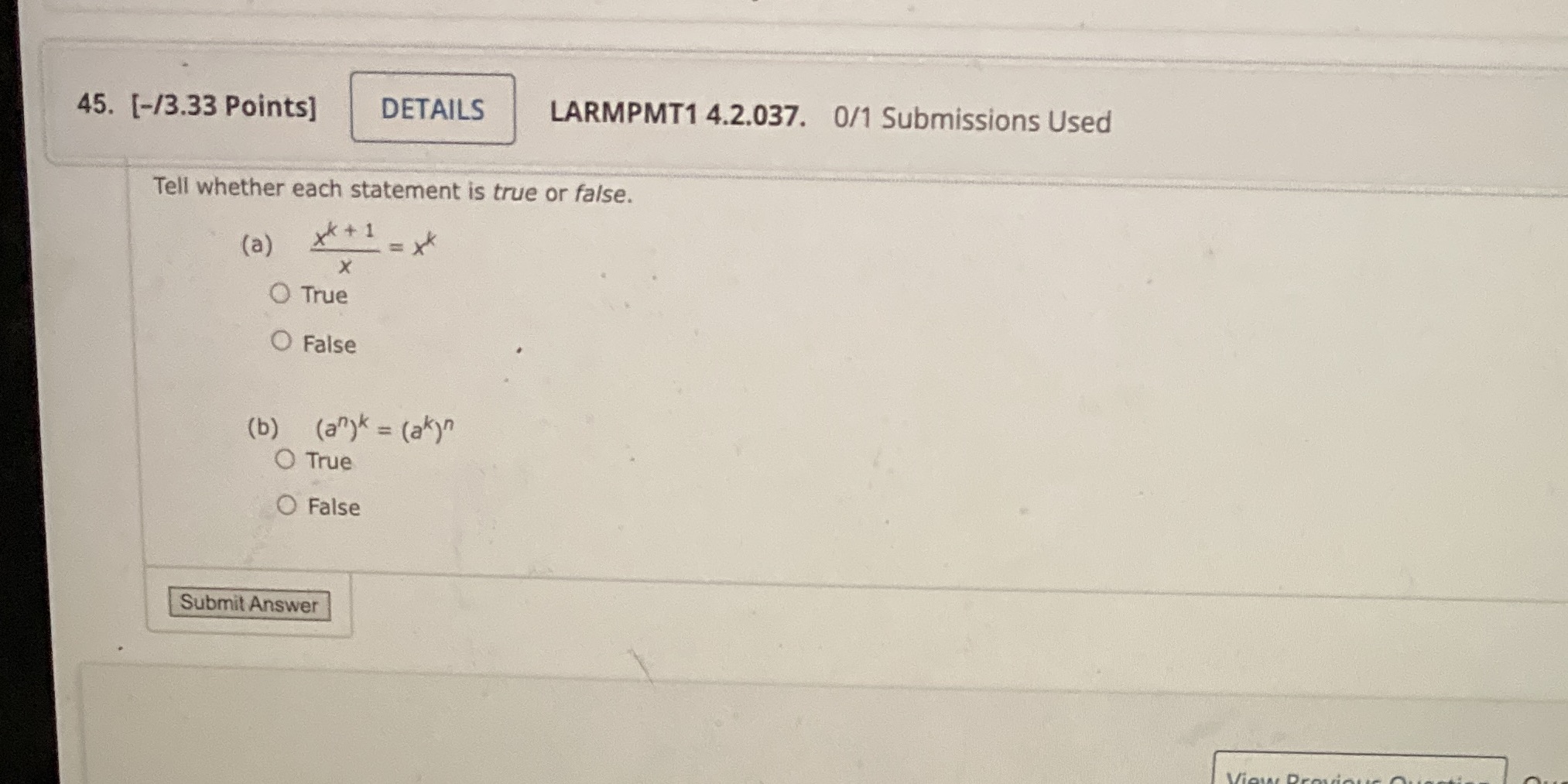 45. [-/3.33 Points] DETAILS LARMPMT1 4.2.037. 0/1