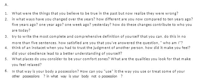 A. 1. What were the things that you believe to be