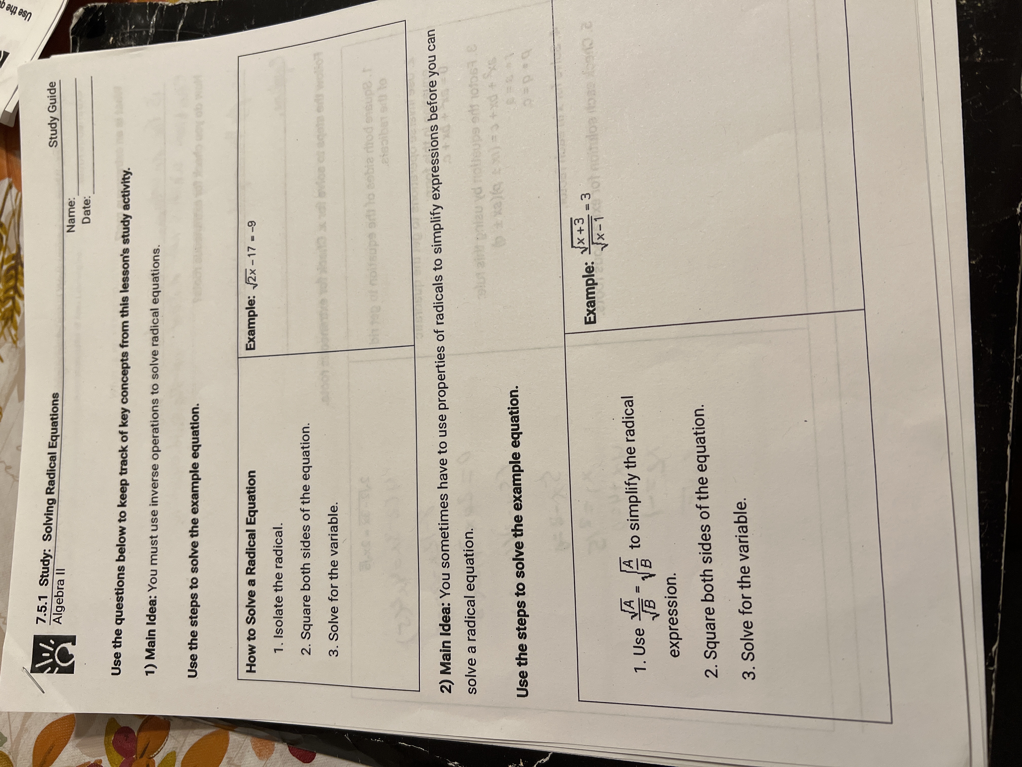 Use the 7.5.1 Study: Solving Radical Equations