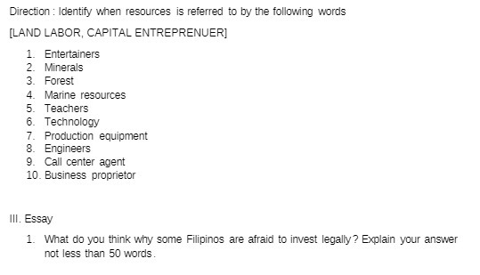 Direction : Identify when resources is referred