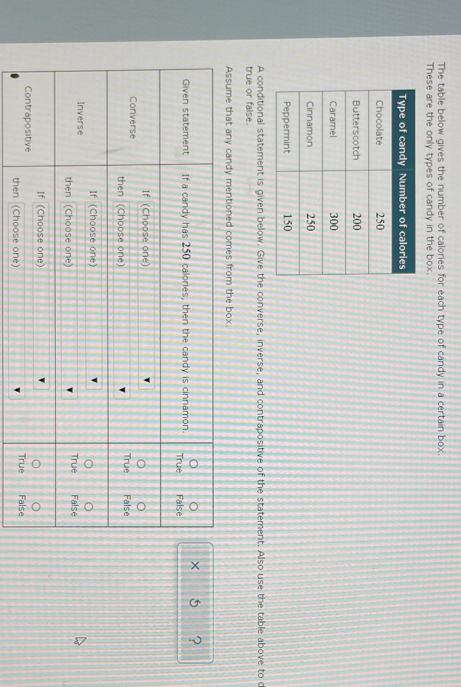 The table below gives the number of calories for