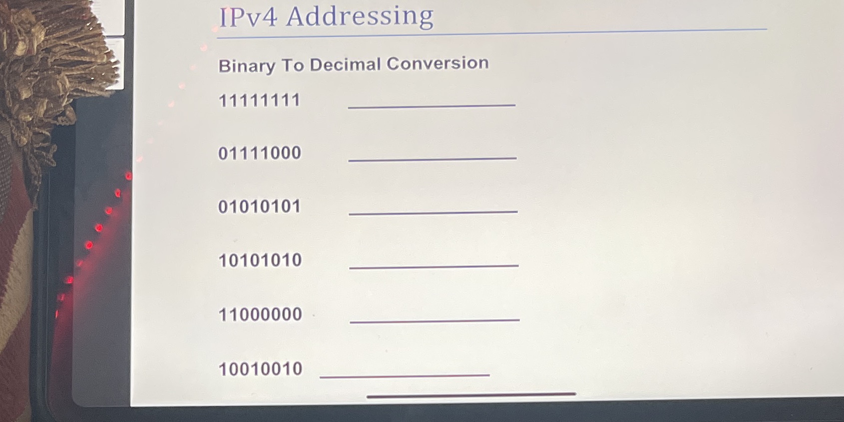 IPv4 Addressing Binary To Decimal Conversion