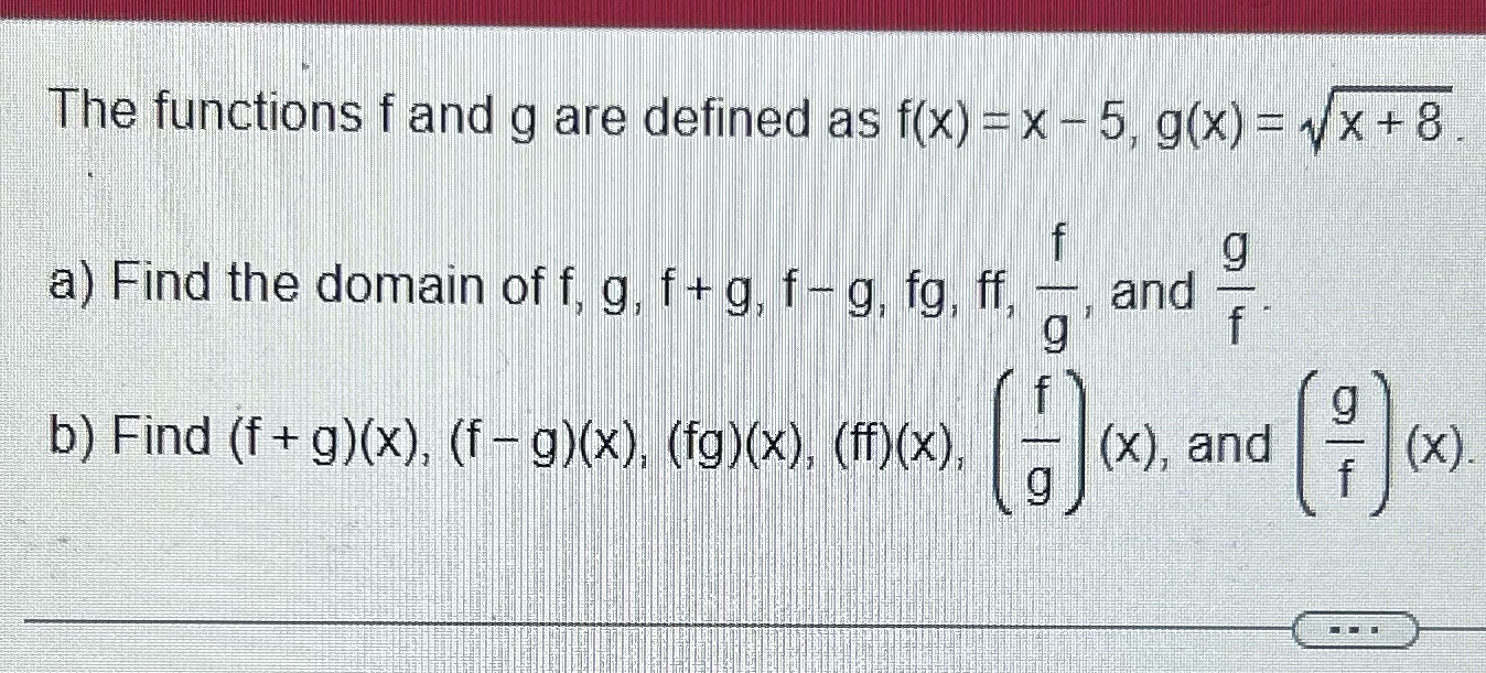 The functions f and g are defined as f(x) = x -