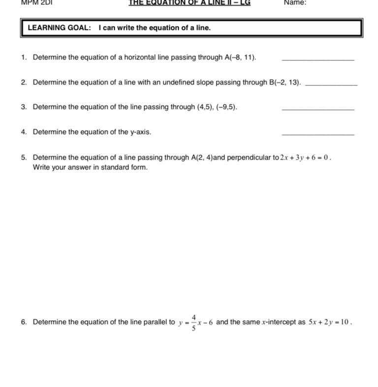 THE EQUATION OF A LINE II - LG Name: LEARNING