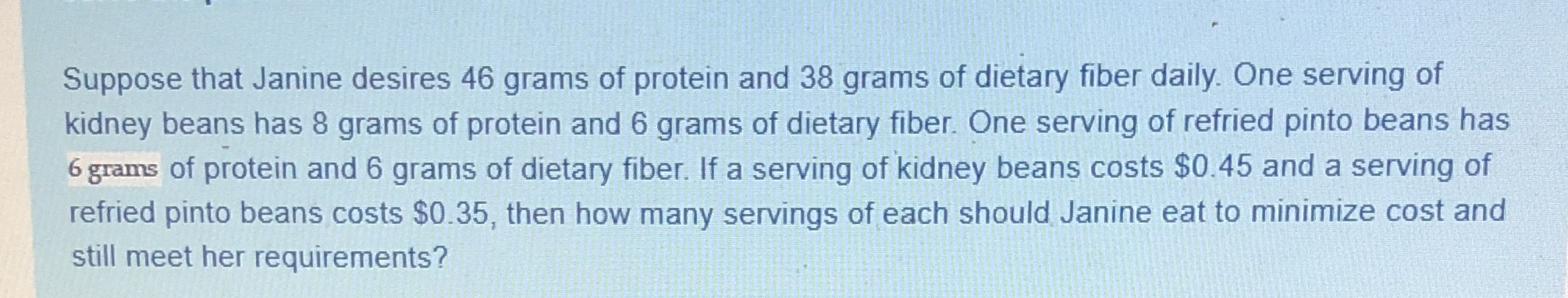 Solve this linear problem Suppose that Janine
