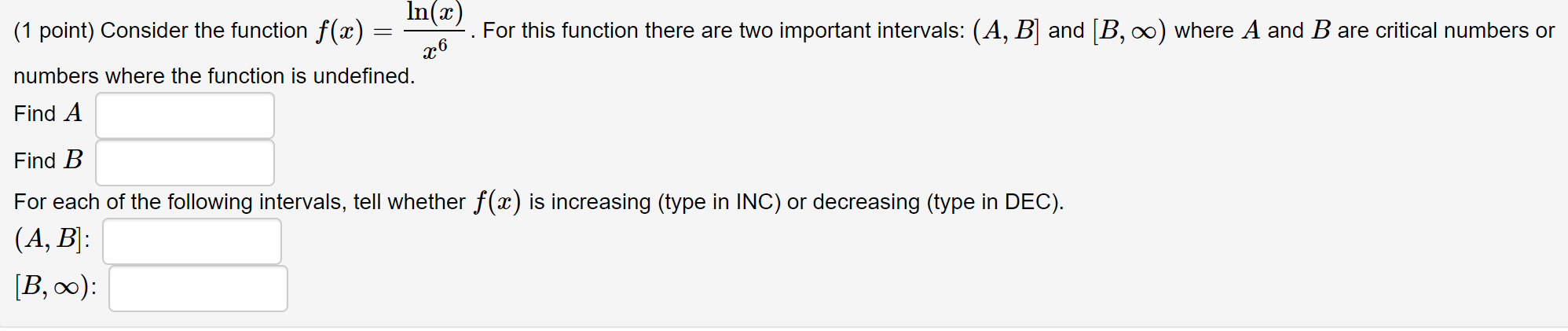 In(ac) (1 point) Consider the function f (a) =