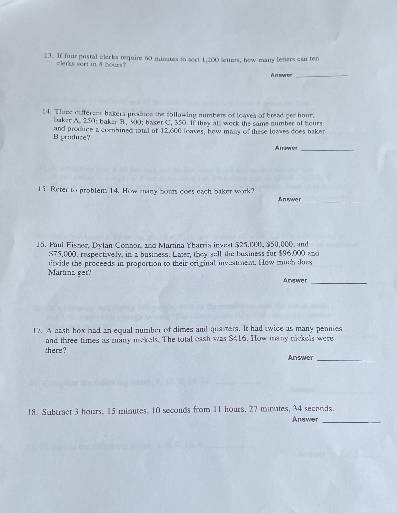 13. If four postal clerks require 60 minutes to