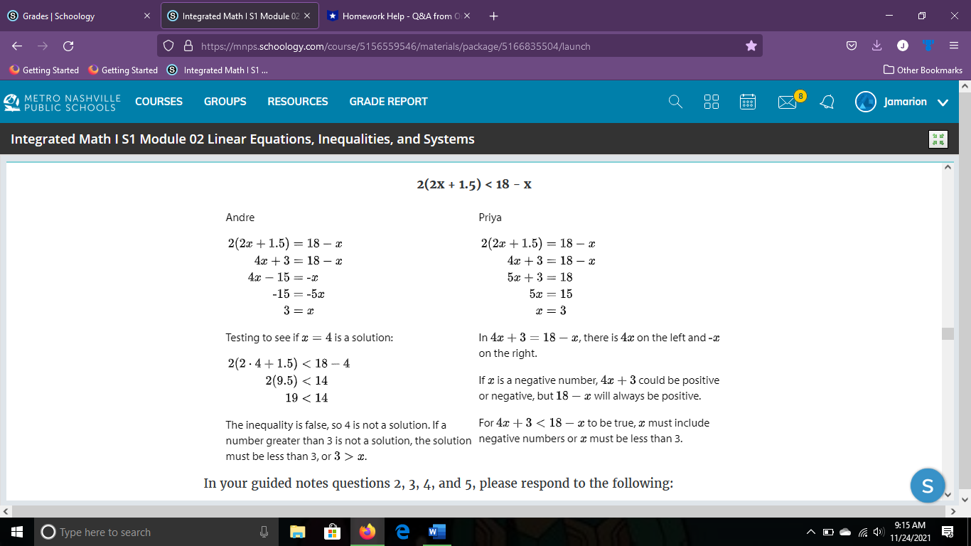 2. Solve the inequality below using Andre's