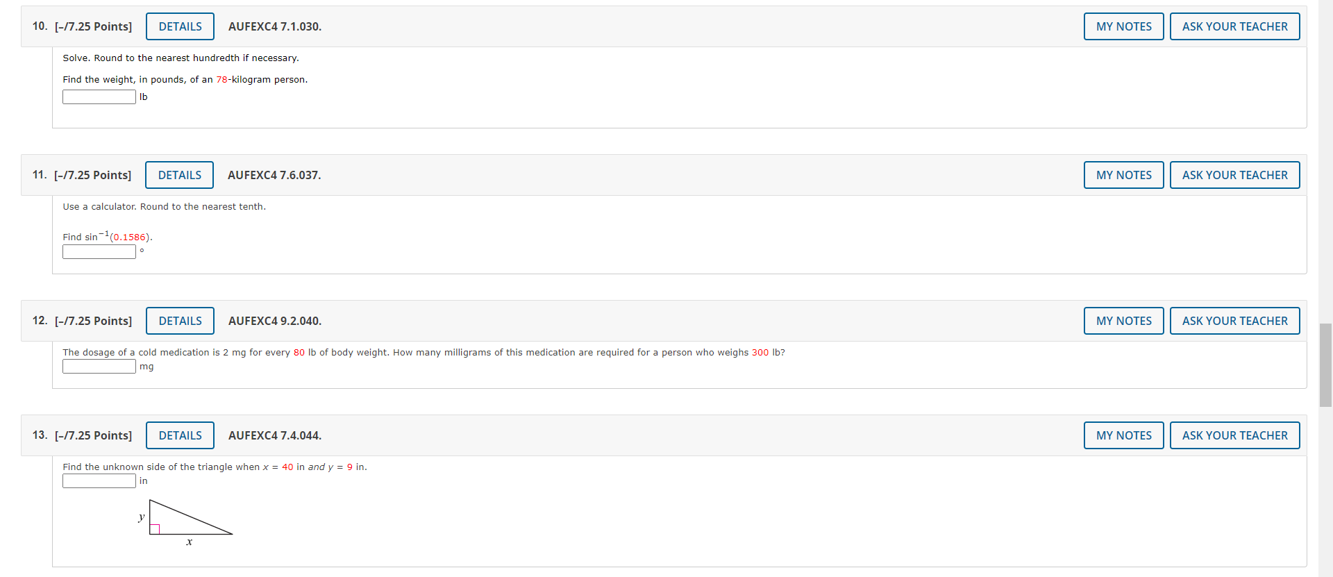 10. [-/7.25 Points] DETAILS AUFEXC4 7.1.030. MY