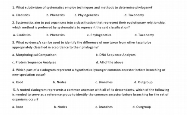 1. What subdivision of systematics employ