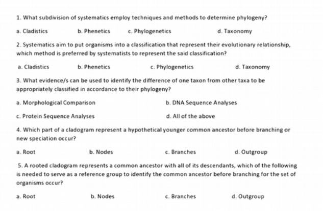 1. What subdivision of systematics employ