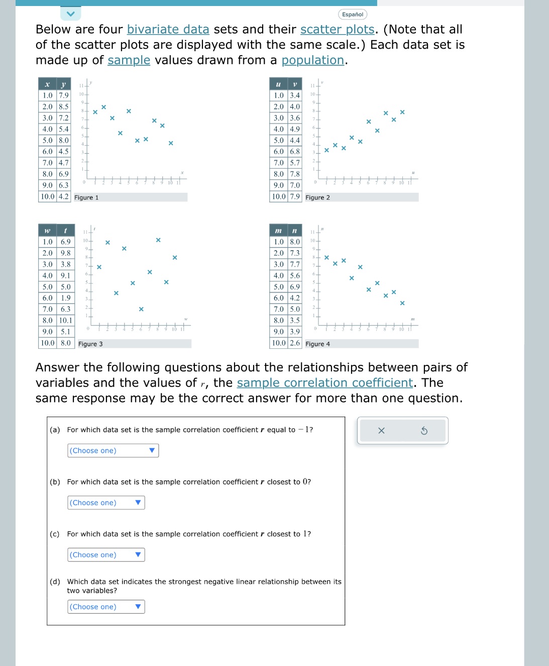 (Espanol Below are four bivariate data sets and