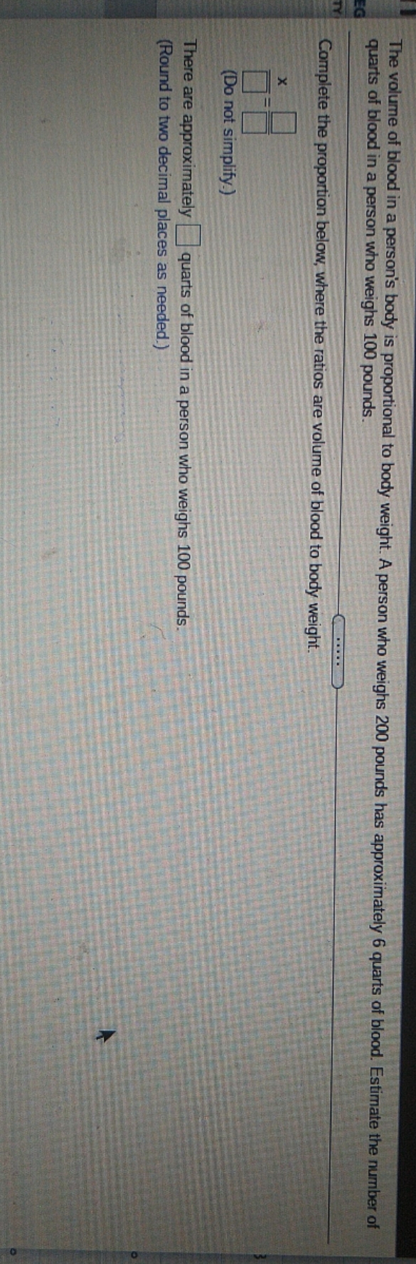 Please help The volume of blood in a