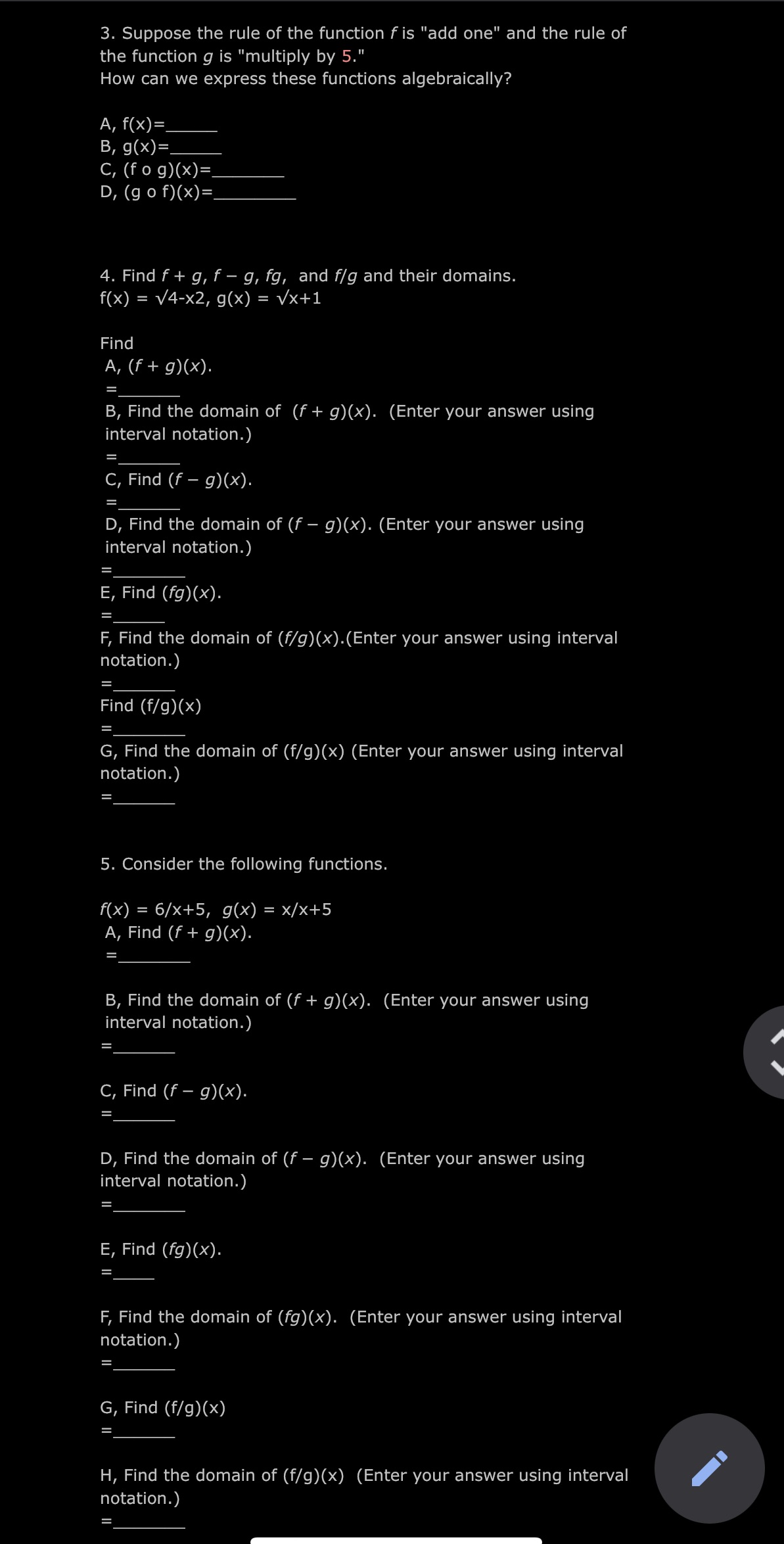 3. Suppose the rule of the function fis "add one"
