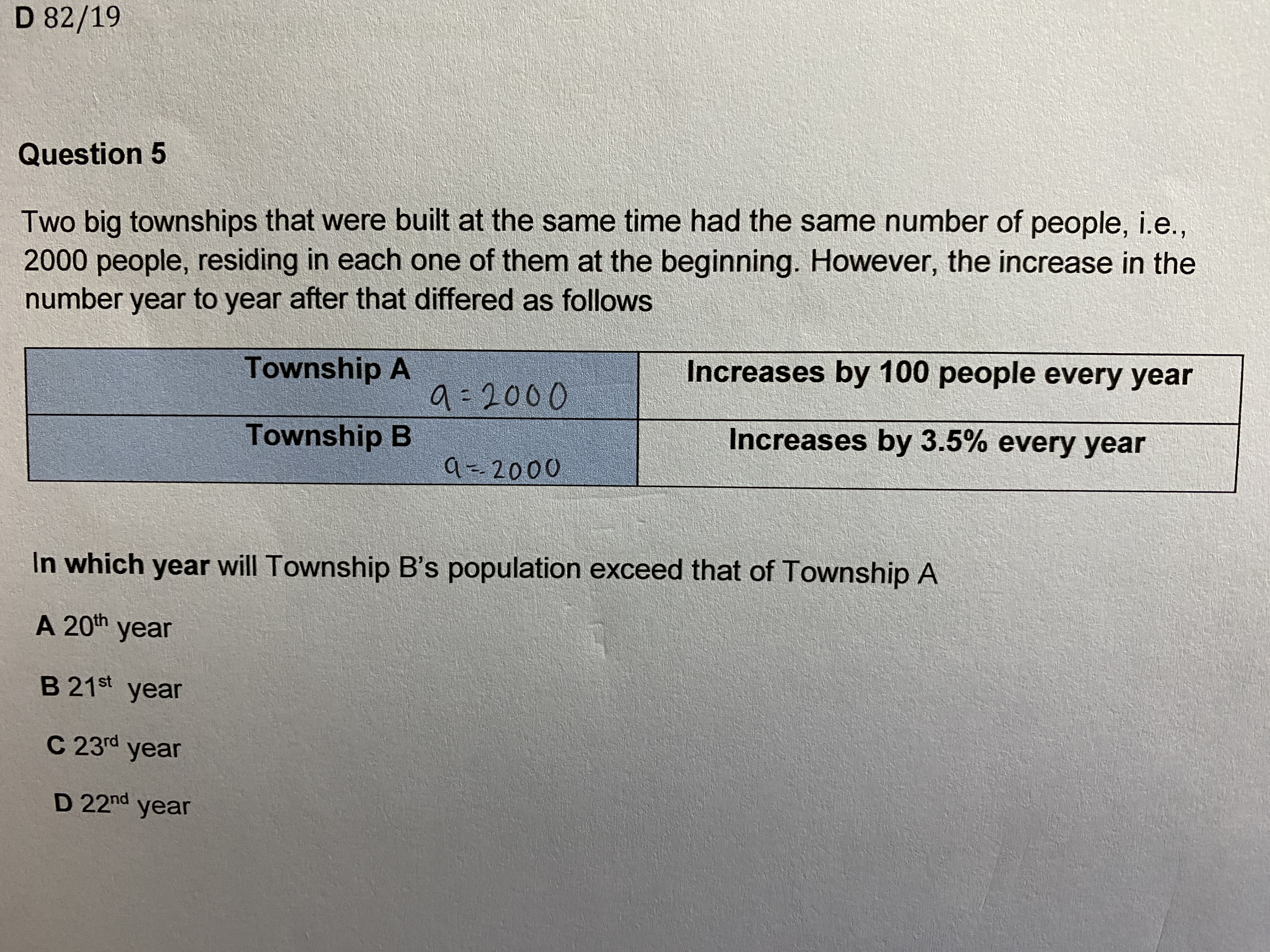 \fD 82/19 Question 5 Two big townships that were
