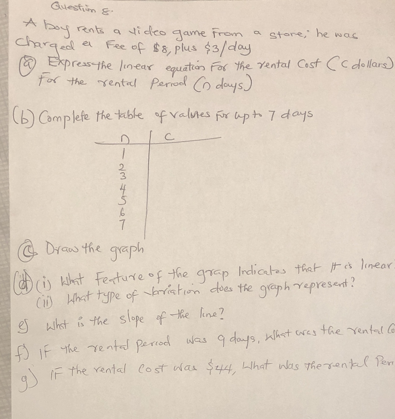 Question 8. A boy rents a video game from a