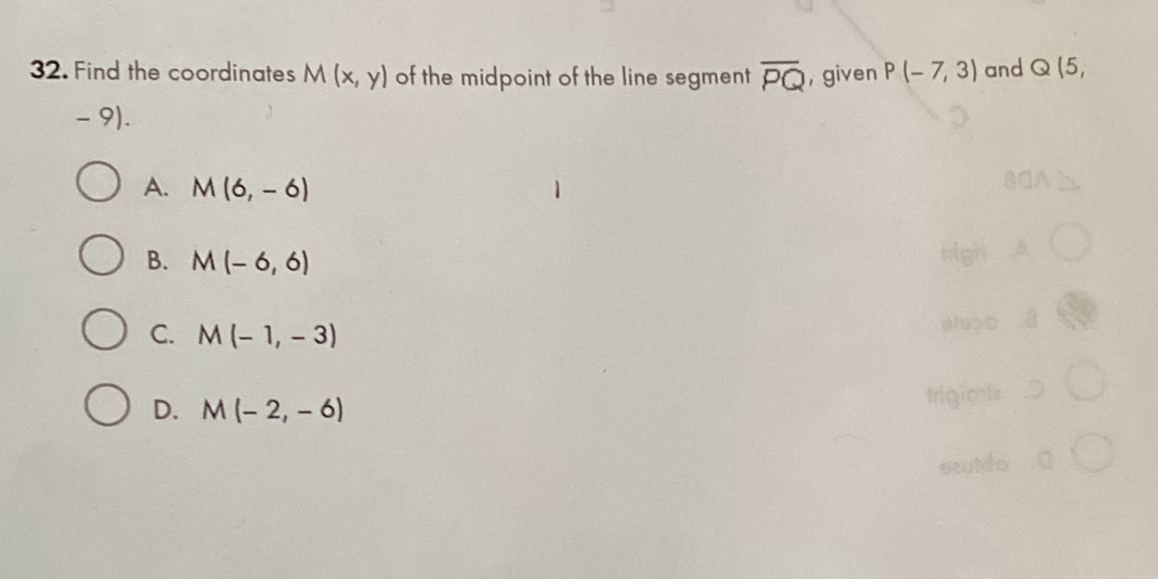 32. Find the coordinates M (x, y) of the midpoint