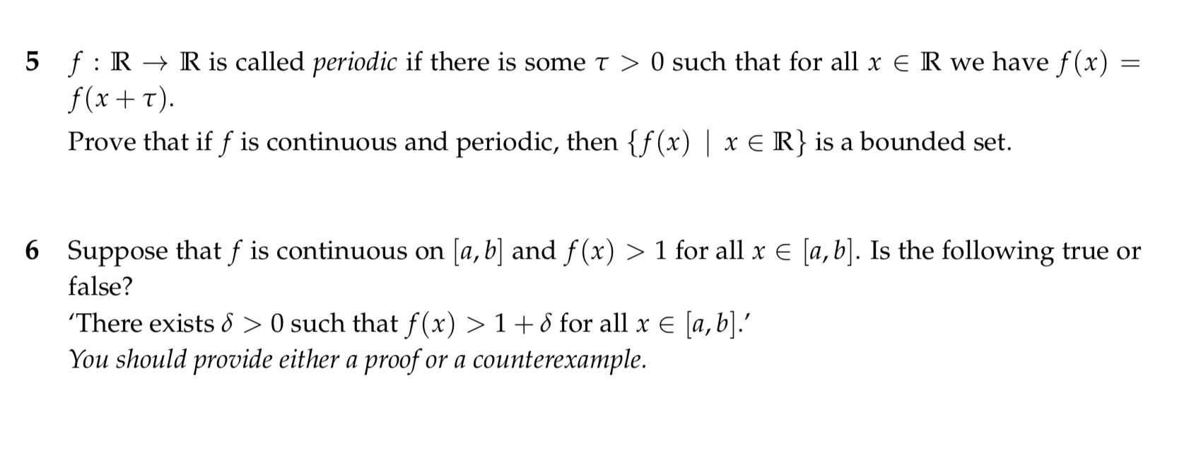 5 f : I - R is called periodic if there is some T