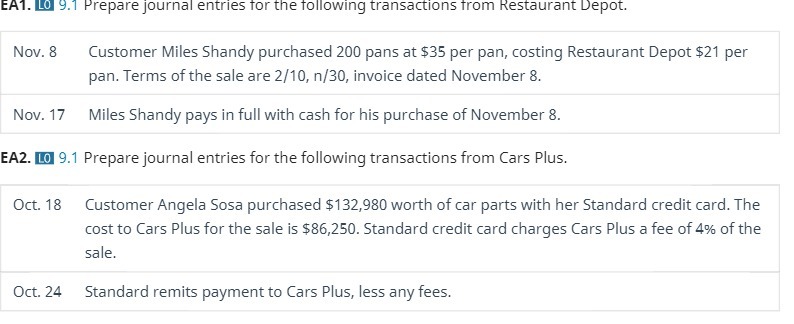 EA1. L0 9.1 Prepare journal entries for the