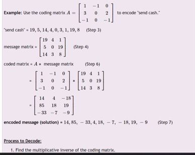 Example: Use the coding matrix A = 6 to decode