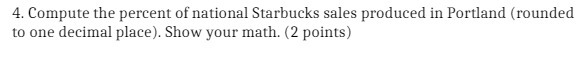 4. Compute the percent of national Starbucks