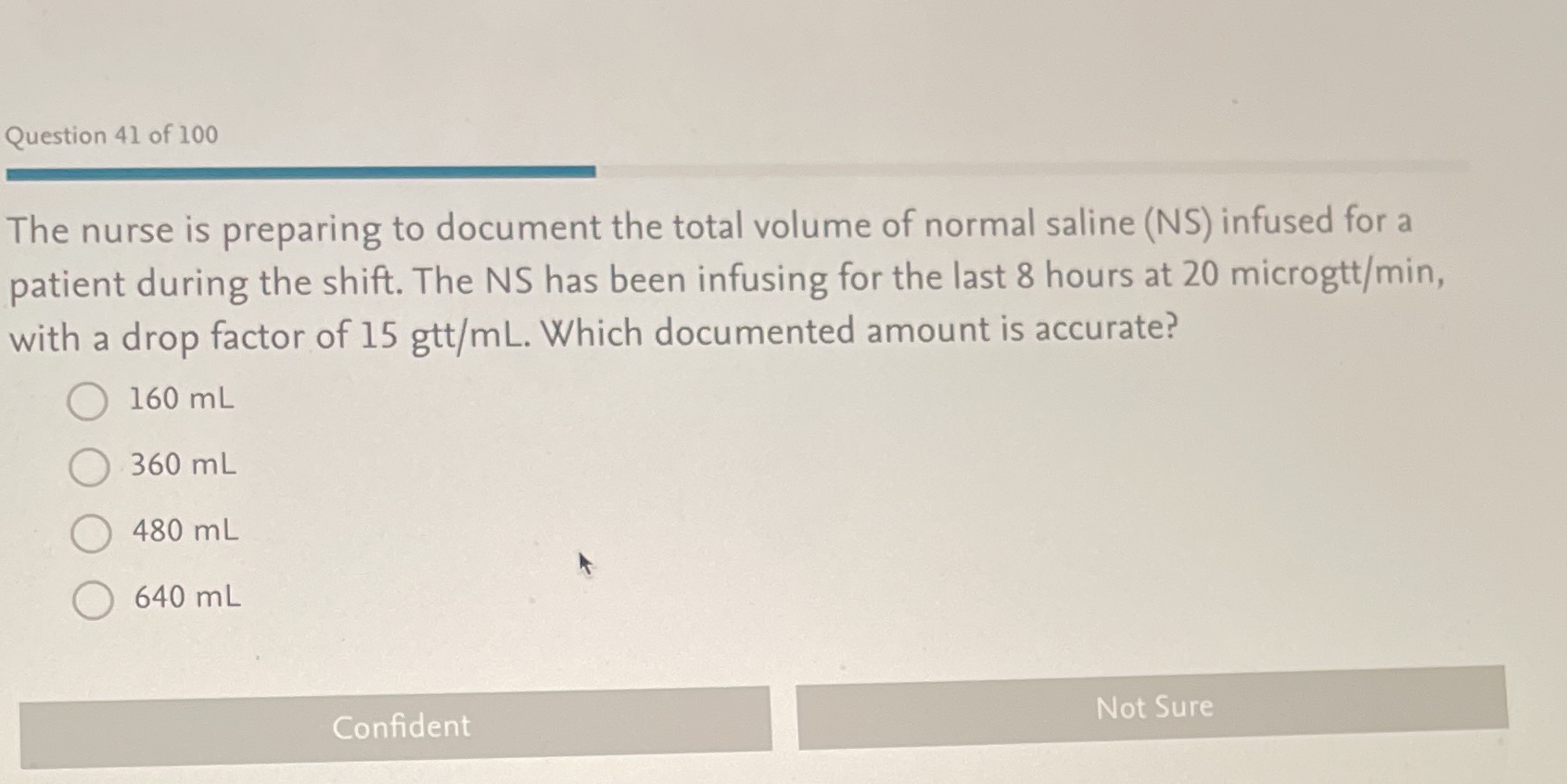 Question 41 of 100 The nurse is preparing to