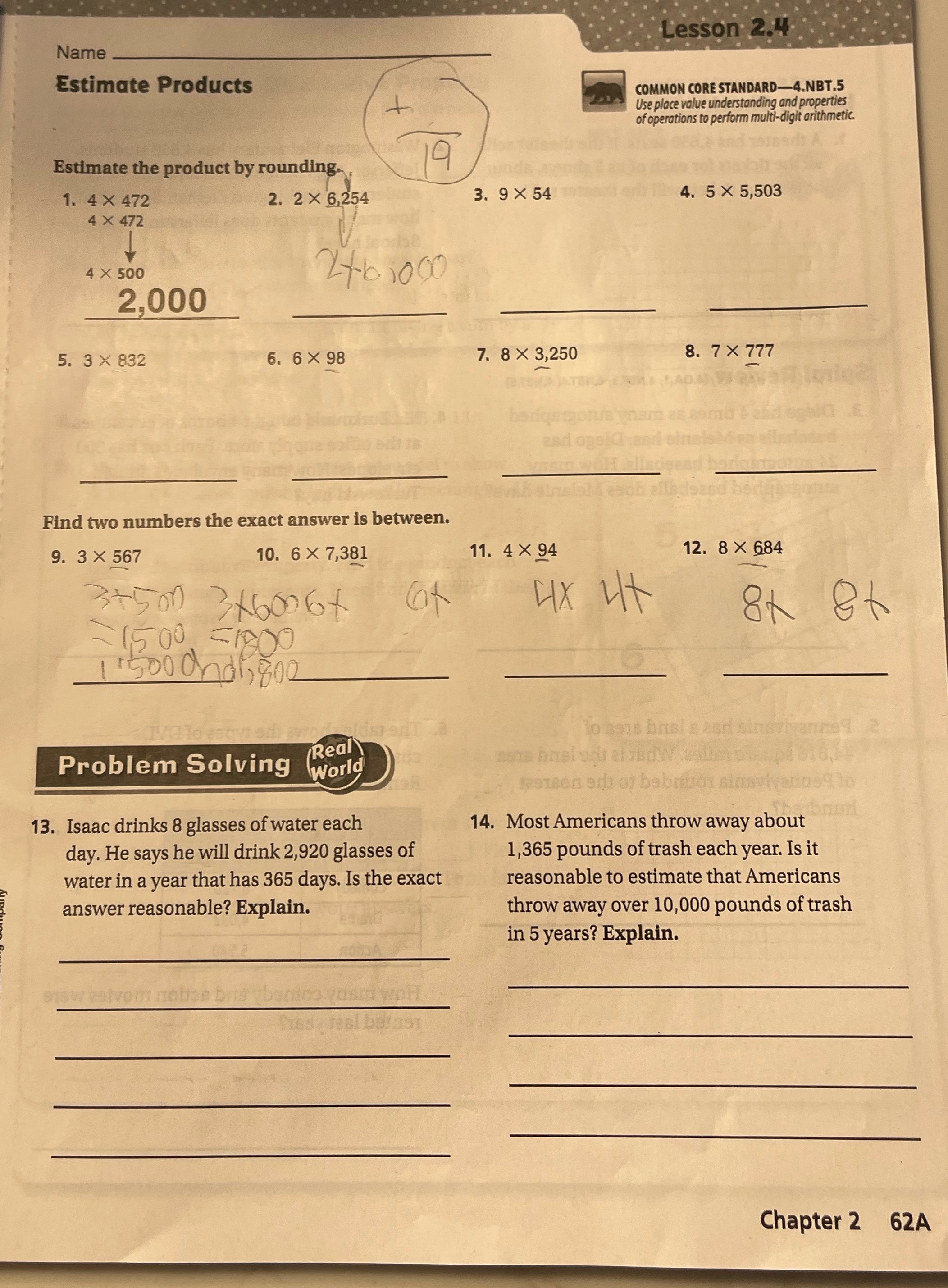 Lesson 2.4 Name Estimate Products COMMON CORE
