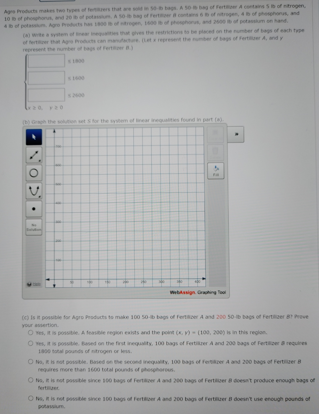 finite Math 200 Agro Products makes two types of
