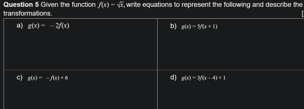 Functions help needed Question 5 Given the