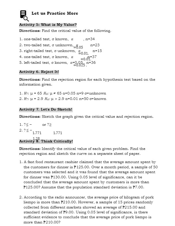 Let us Practice More Activity 5: What is My
