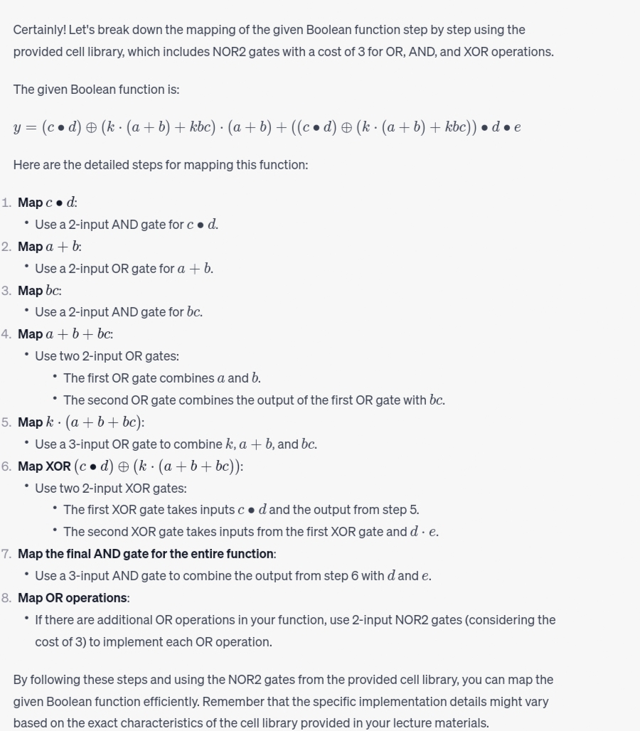 2 (10 points) Please perform min cost technology