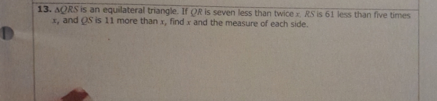 13. AQRS is an equilateral triangle. If OR is