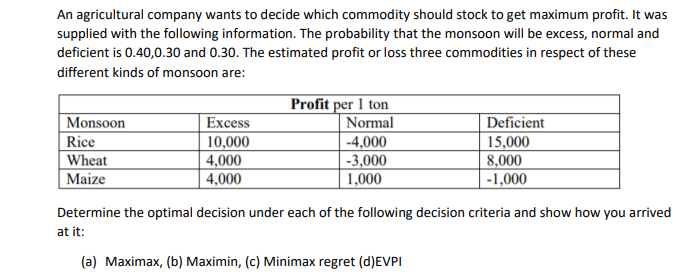 An agricultural company wants to decide which