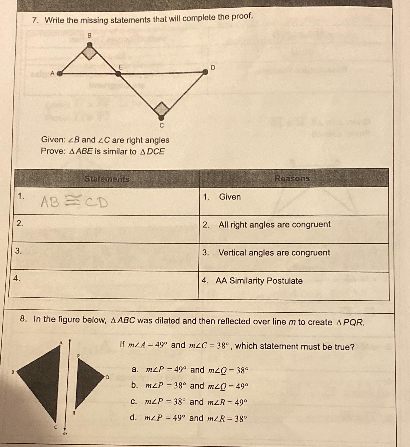 7. Write the missing statements that will