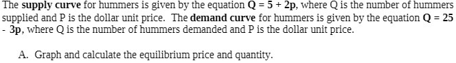 The supply curve for hummers is given by the