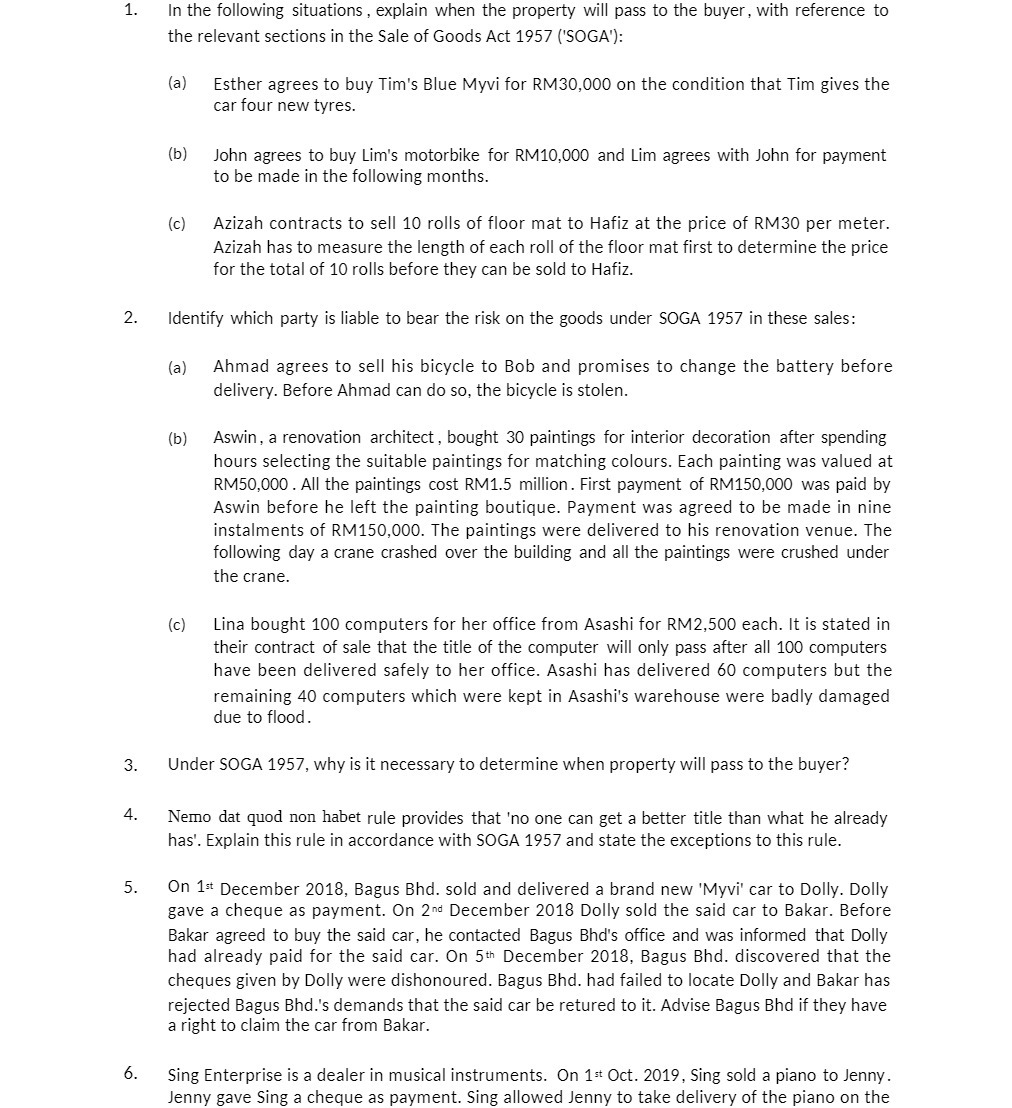 In the following situations, explain when the