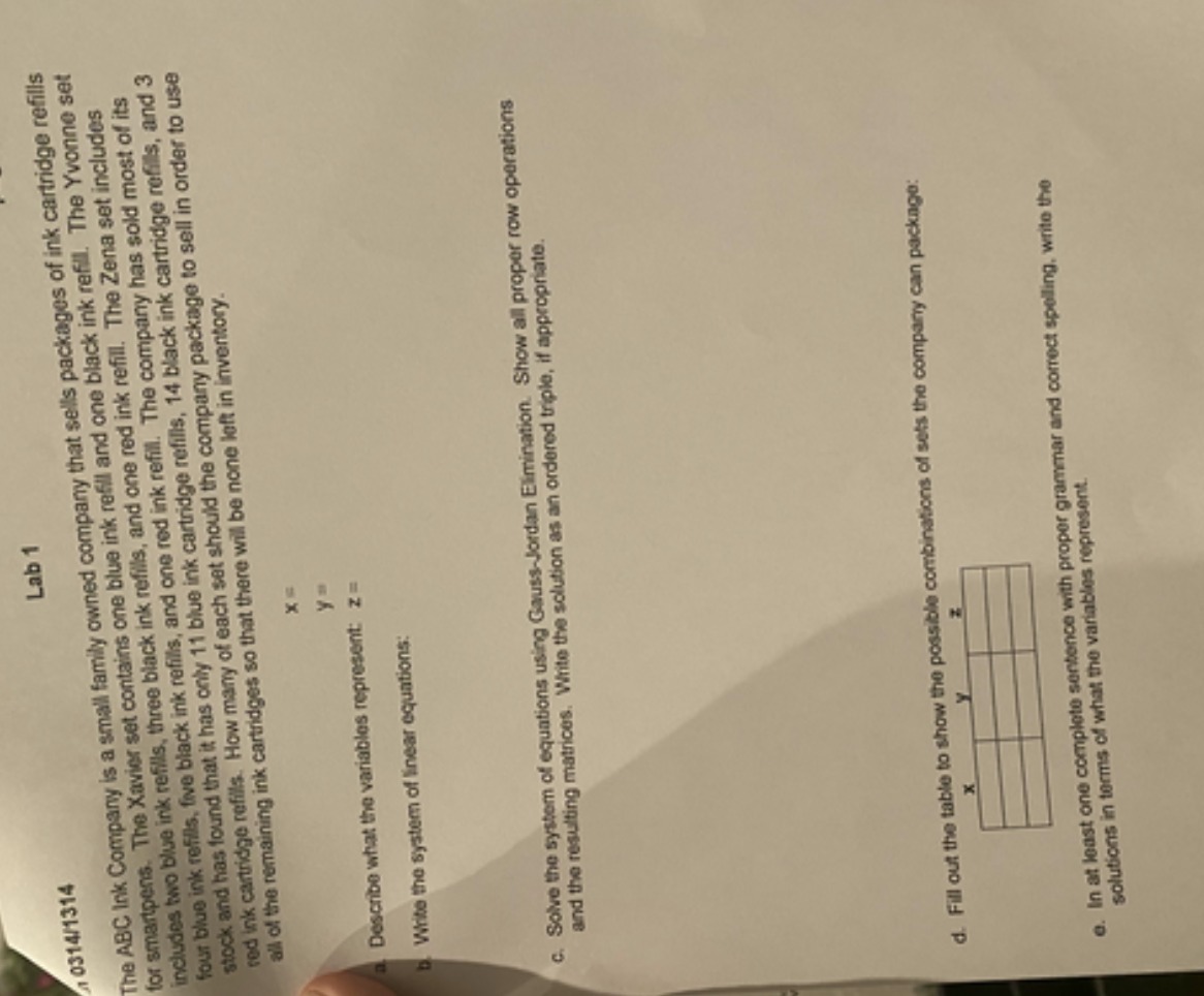 1 0314/1314 Lab 1 The ABC Ink Company is a small