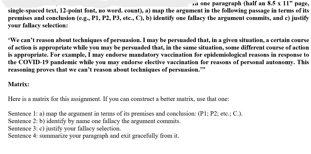 , in one paragraph (half an 8.5 x 11\" page,