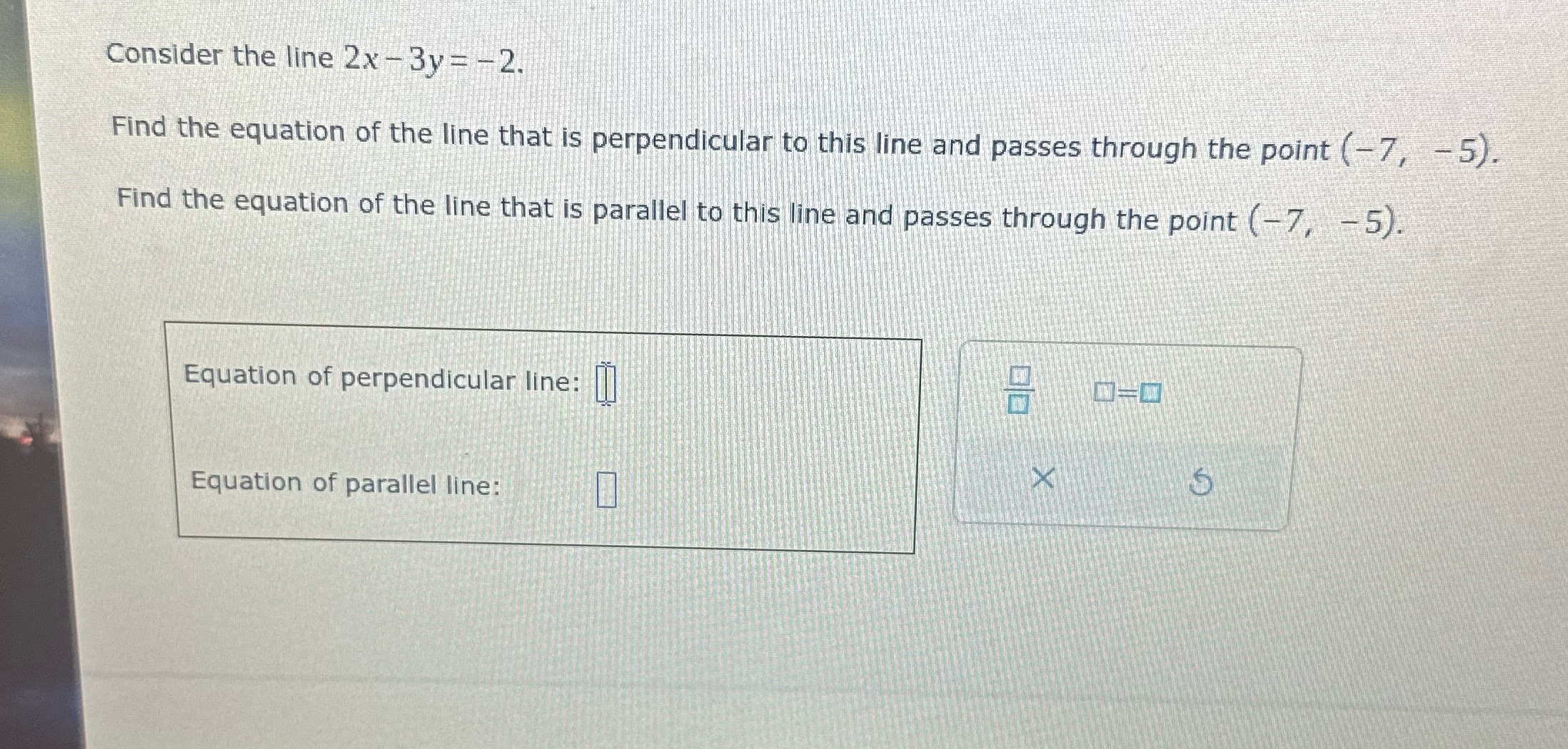 I just need the equations for perpendicular and