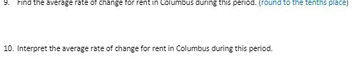 3. Find the average rate of change for rent in