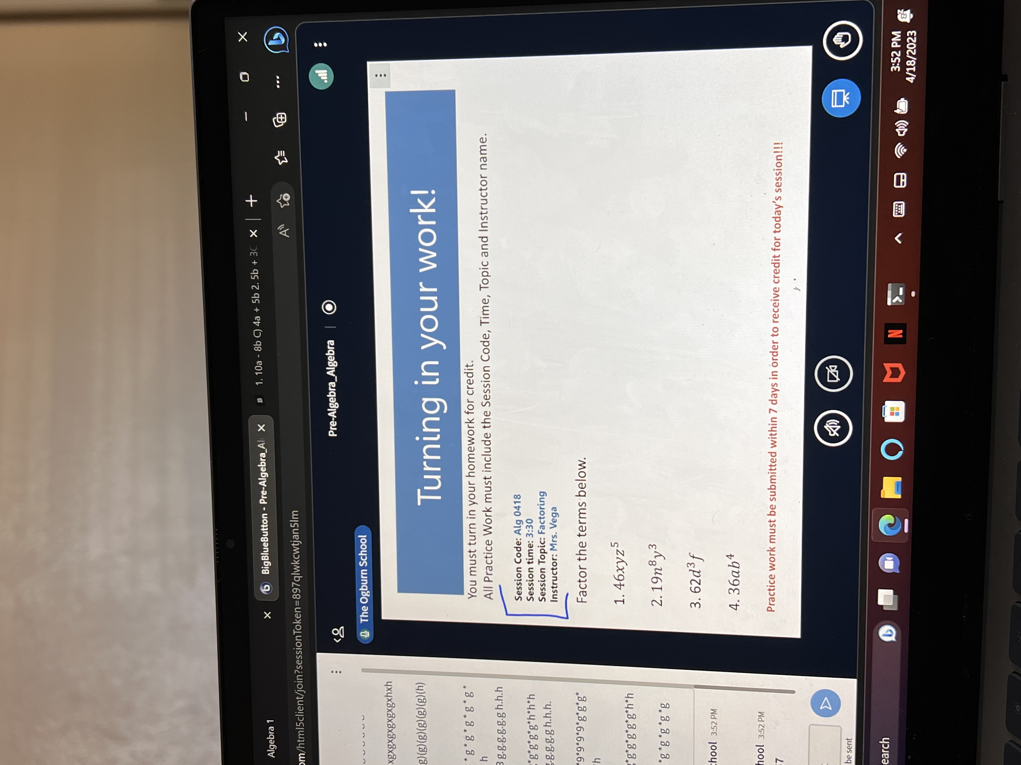 O X Algebra 1 X b BigBlueButton - Pre-Algebra_Al