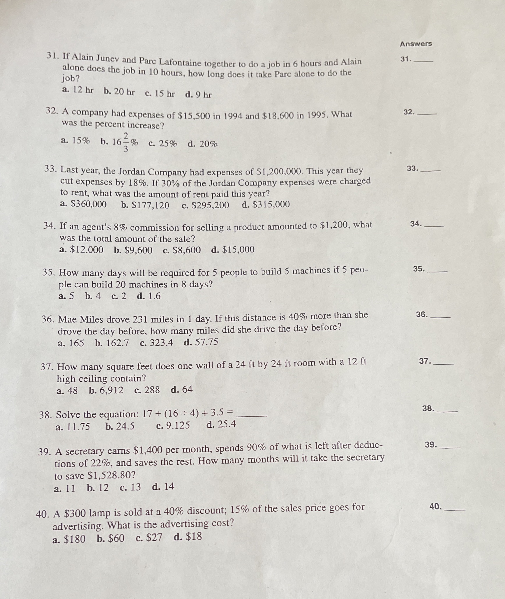 Answers 31. If Alain Junev and Parc Lafontaine