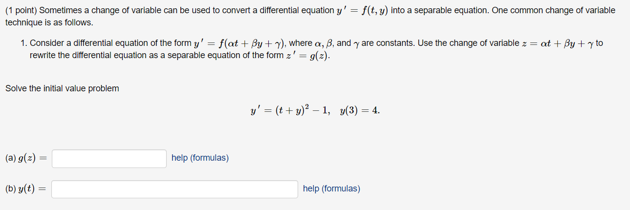 (1 point) Solve the initial value problem 2yy' +