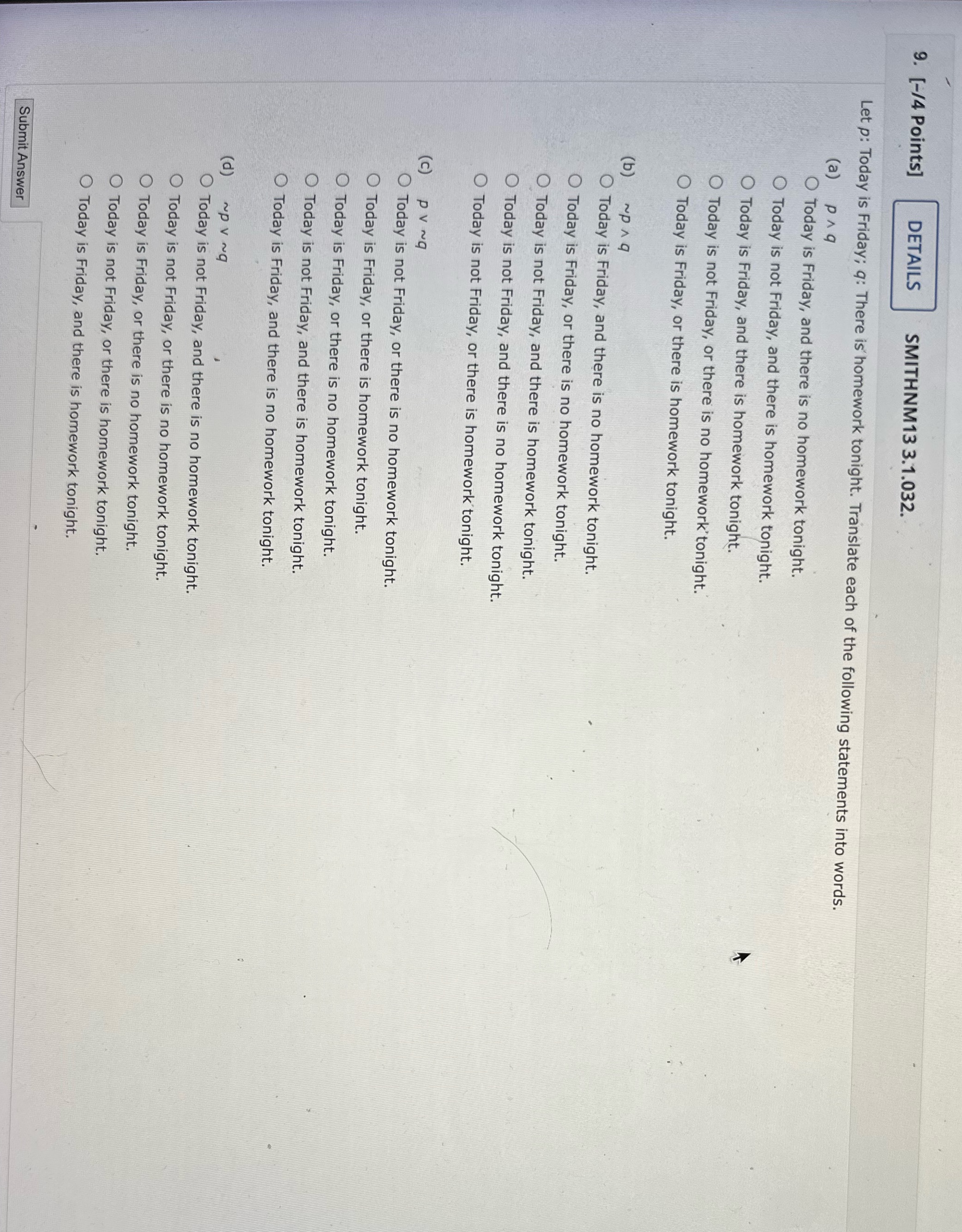 9. [-/4 Points] DETAILS SMITHNM13 3.1.032. Let p: