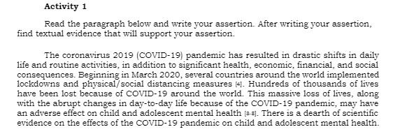 Activity 1 Read the paragraph below and write