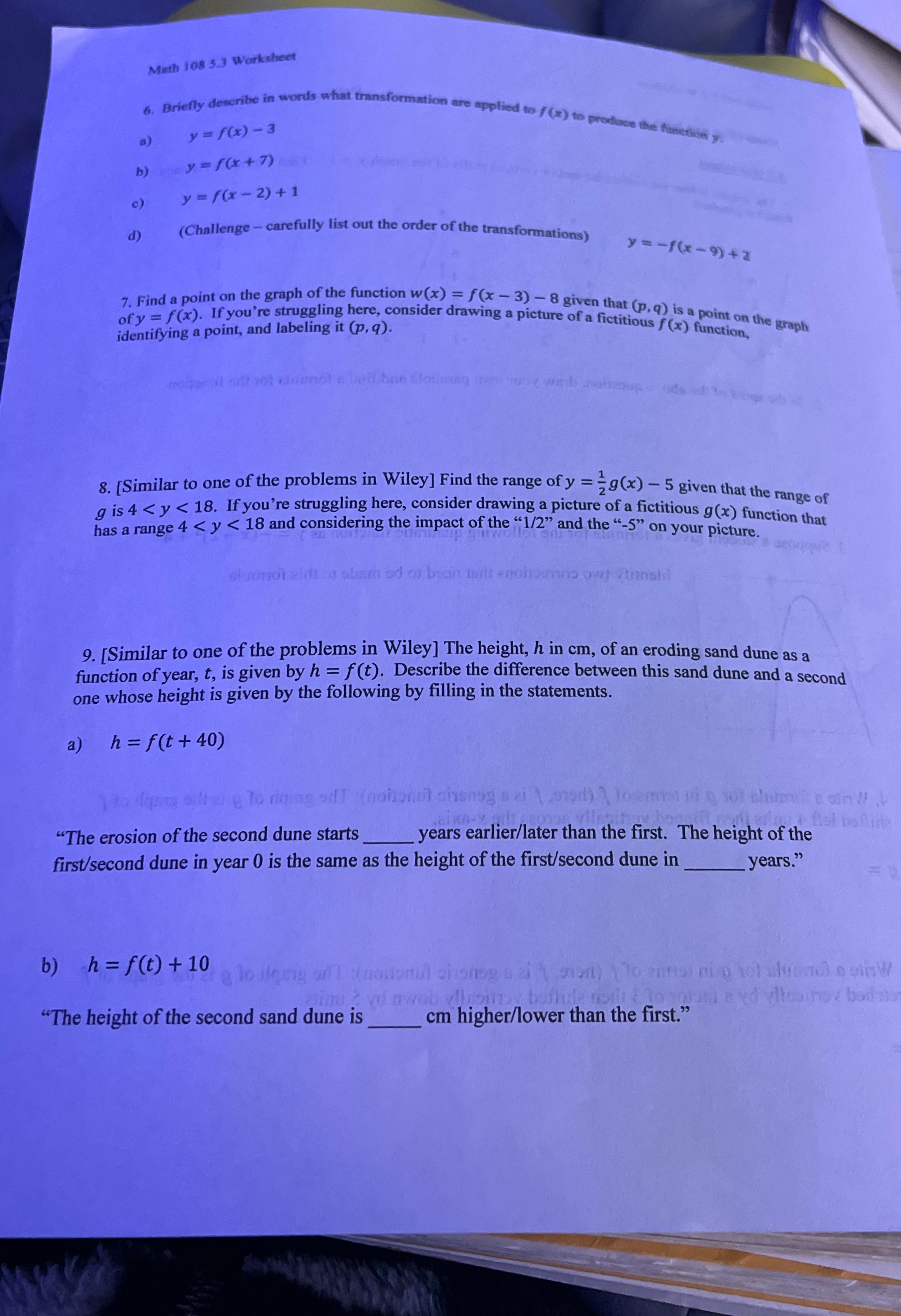 please help me Math 108 5.3 Worksheet y = f(x) -