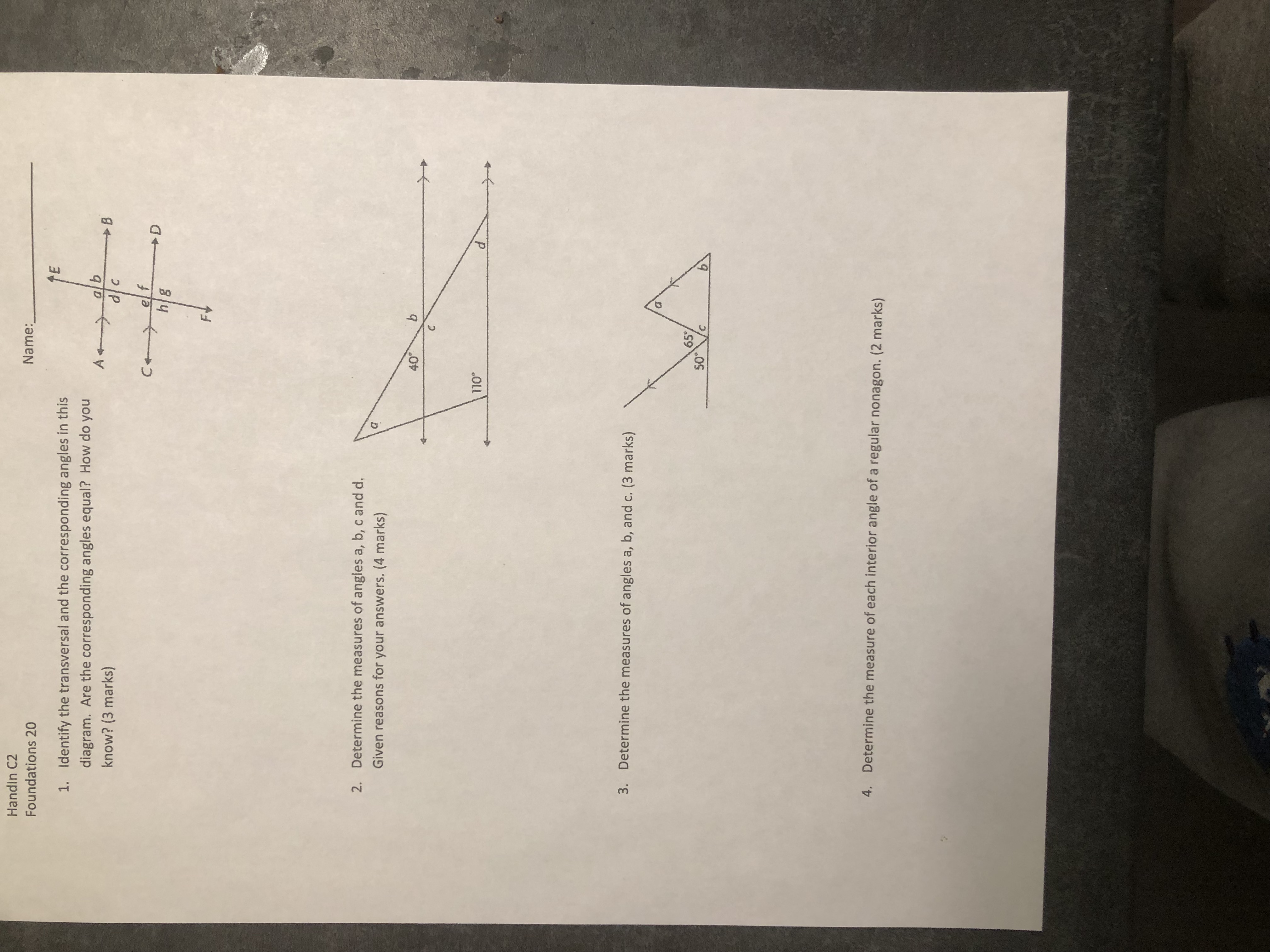 Handin C2 Foundations 20 Name: E 1. Identify the
