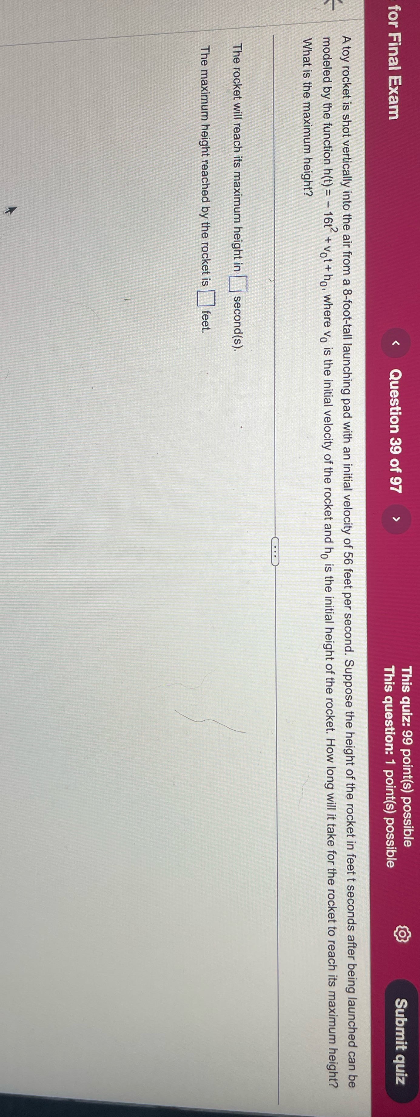 Please solve for Final Exam Question 39 of 97