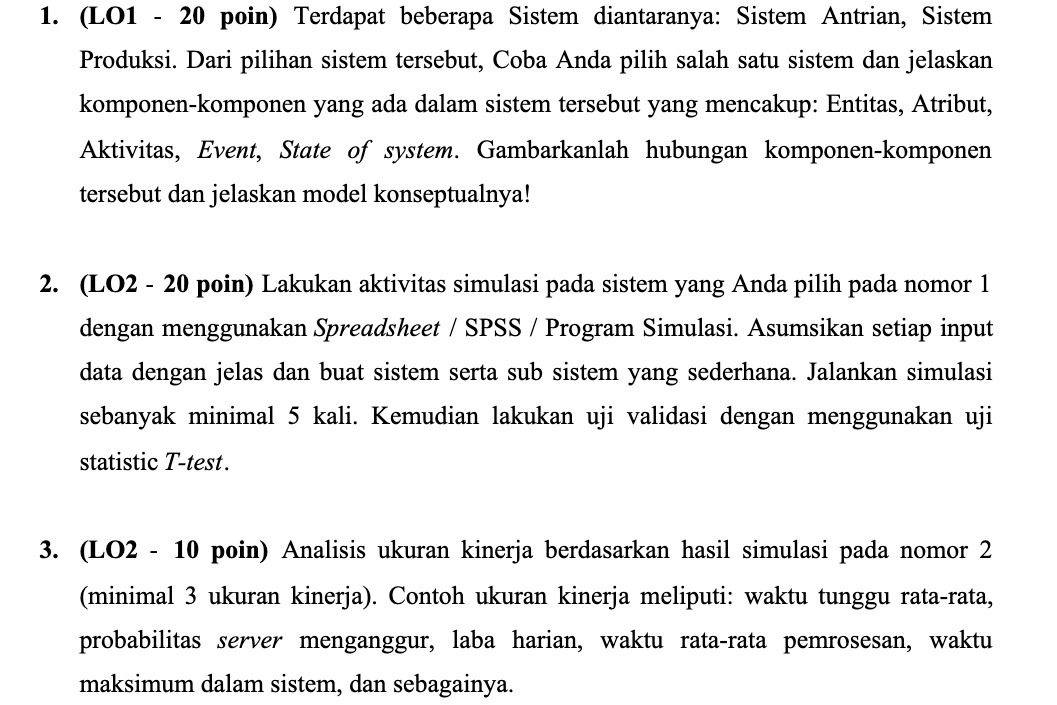 1. (LO1 - 20 poin) Terdapat beberapa Sistem
